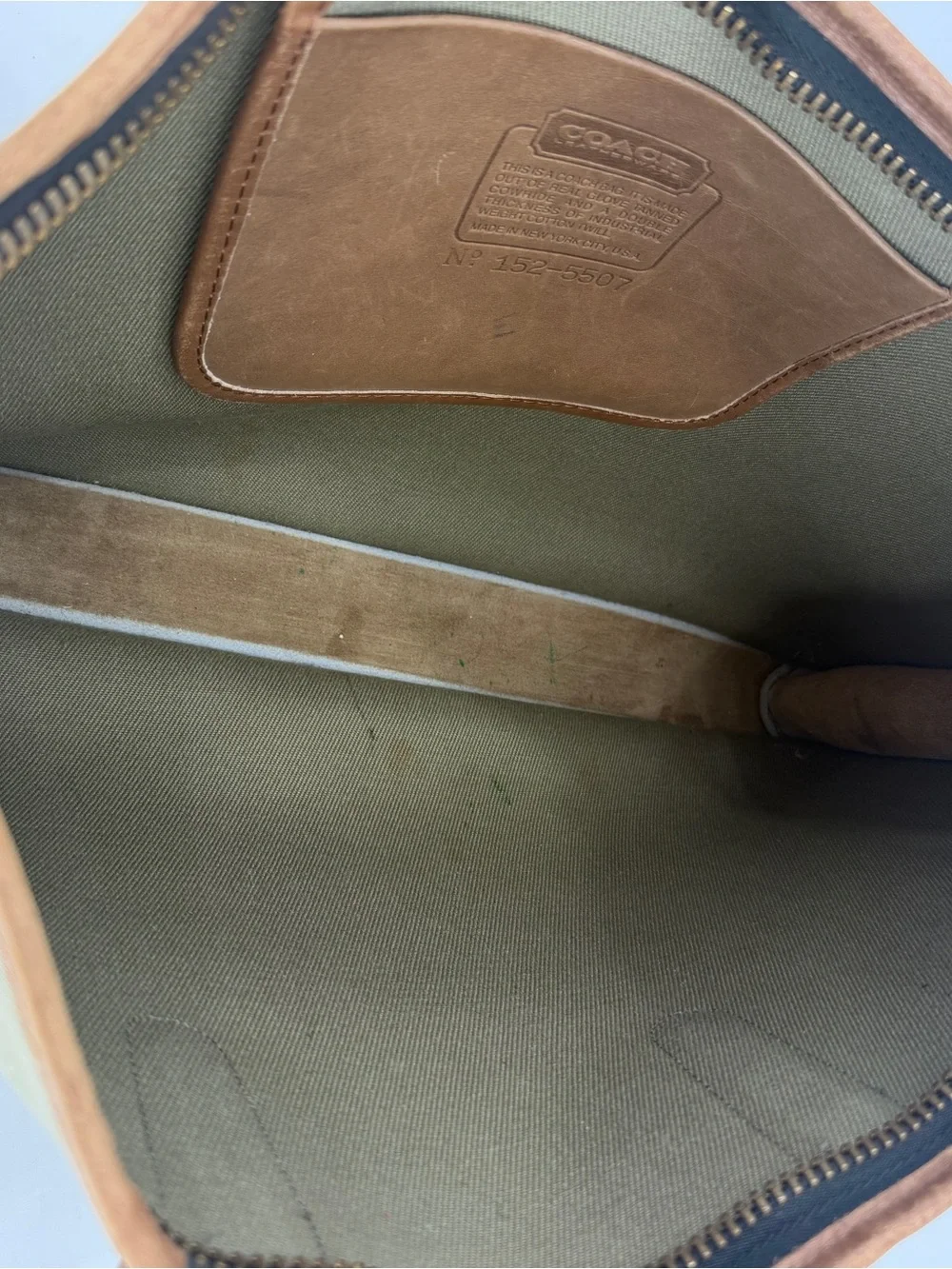 Coach Vintage Olive Canvas Twill Slim Satchel with Brown Leather Trim